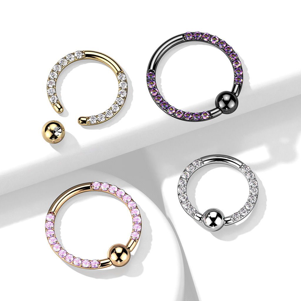 Captive bead ring in titanio con pietre frontali su due lati