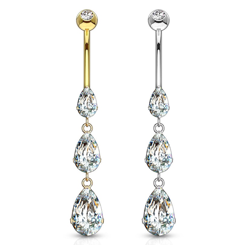 Piercing all'ombelico d'oro 14 carati con pietre a forma di goccia nel pendente